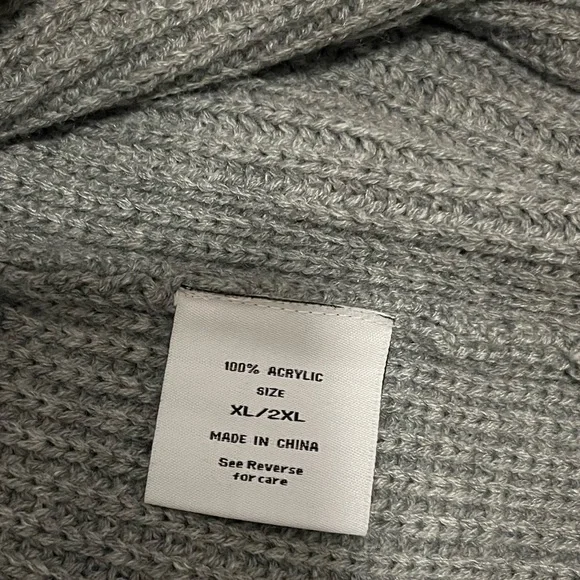 SOLD! THE BEACH PEOPLE Gray Twin Palms Chunky Knit Open Front Cardigan XL/2XL - Picture 9 of 16